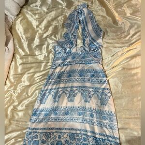 Cider Blue and White Backless Dress